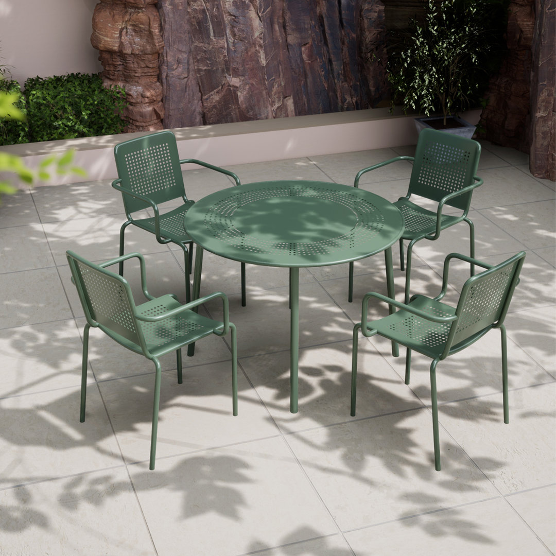 Royalcraft Porto 4 seater Round dining set - 100cm Table Plus 4 Stacking chairs Green 4